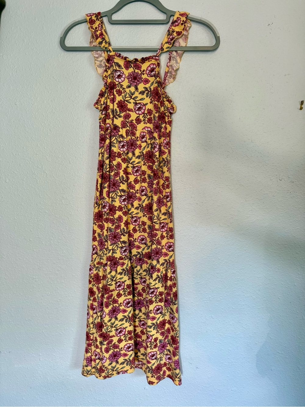 btween Yellow Maxi Dress with Pink Floral Print